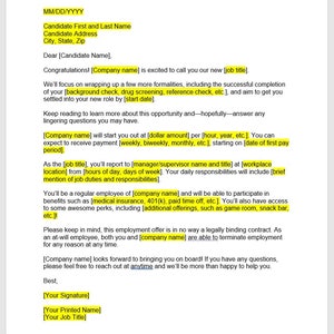 Plantilla de carta de oferta de empleo, Carta de oferta de empleo, Plantilla de oferta de empleo, Palabra de oferta de empleo, Plantilla de carta de oferta de trabajo