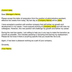 Administrative Assistant Resignation Letter Template, Resignation Letter, Resignation Template, Resignation Letter Template, Word Template