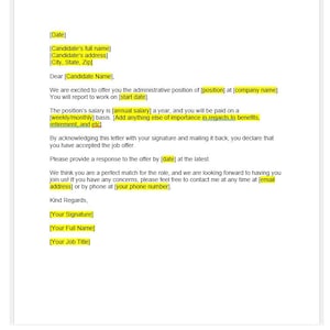 Plantilla de carta de oferta de trabajo para administrador, Carta de oferta de trabajo para administrador, Plantilla de carta de oferta de trabajo para administrador, Oferta de trabajo para administrador en Word, Plantilla de carta de oferta de trabajo