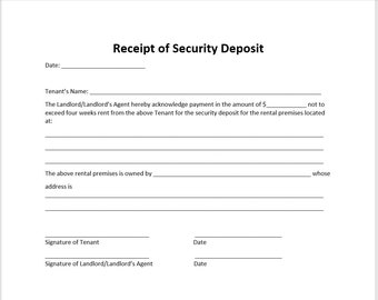 Security Deposit Receipt Form Template, Security Deposit Receipt Form, Security Deposit Receipt Template, Simple Template, Word Template