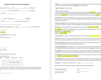 Editable Laundry Service Contract, Laundry Service Contract Template, Laundry Service Agreement, Laundry Service Agreement Template