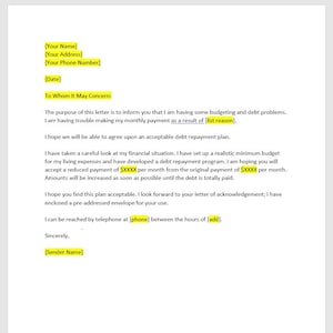 Carta al acreedor para reducir el pago mensual Plantilla, Carta para reducir el pago mensual, Plantilla, Plantilla de Word, Carta de Word, Carta simple