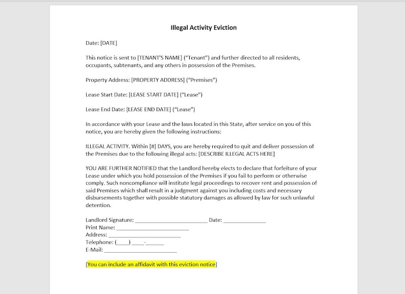 Illegal Activity Eviction Notice Letter Template, Eviction Notice ...
