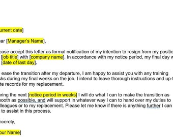 Resignation Letter Template, Resignation Letter, Resignation Template, Resignation Letter Template, Word Template, Word Letter, Resign