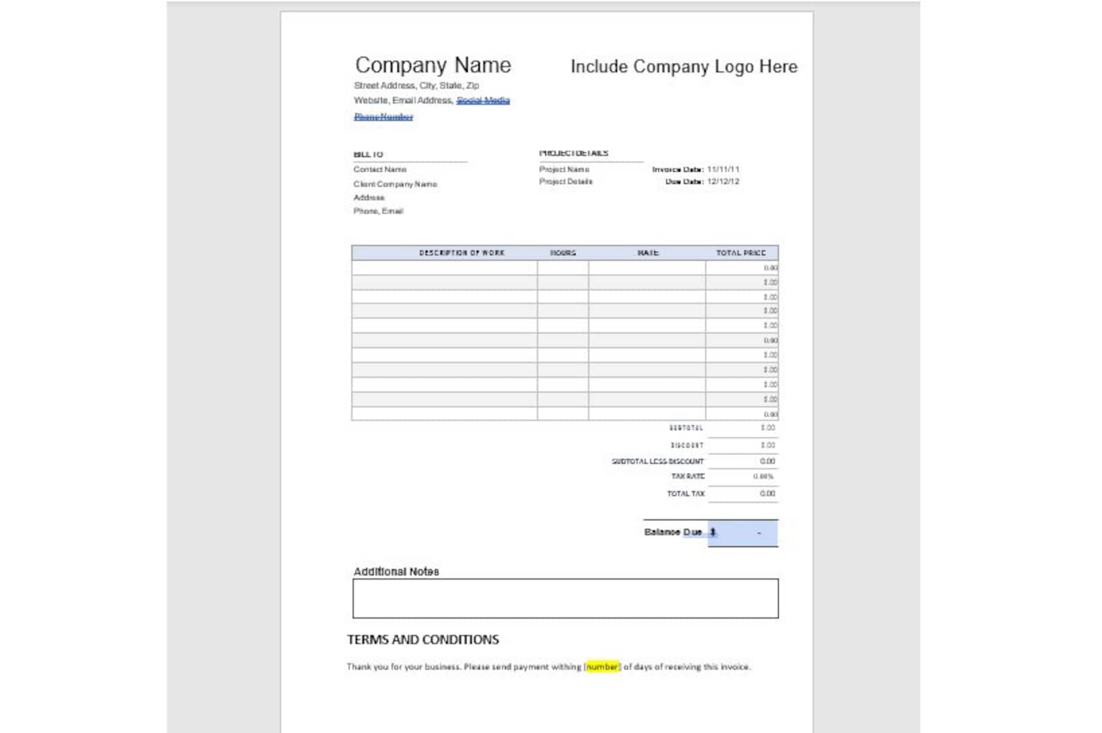 Moving Company Invoice Template, Moving Company Invoice Template, Word