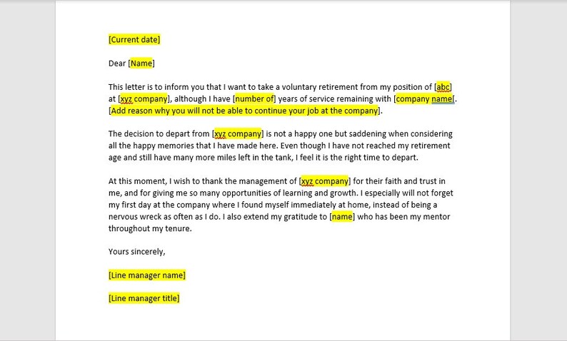 Voluntary Retirement Request Letter Template, Voluntary Retirement