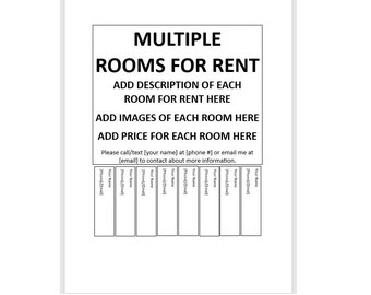 Editable Multiple Rooms For Rent Tear-off Flyer, Tear-off Flyer Template, Multiple Rooms For Rent Advertisement, Advertisement Flyer