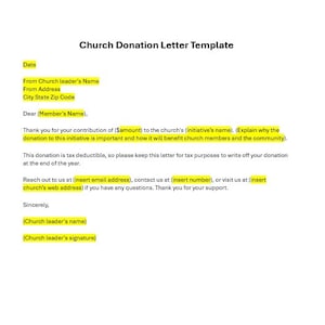 Plantilla de carta de donación de la iglesia, plantilla de carta de donación, carta de donación, carta de la iglesia, plantilla de Word, plantilla editable
