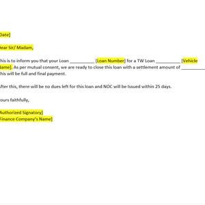 Full & Final Car Loan Settlement Letter Template, Loan Settlement Letter, Loan Settlement Template, Loan Settlement Letter Template