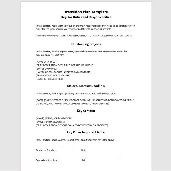 Employee Transition Plan Template, Employee Transition Plan, Transition Plan Template, Word Template, Simple Template