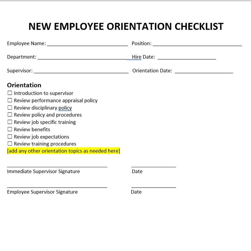 New Employee Orientation Checklist Etsy