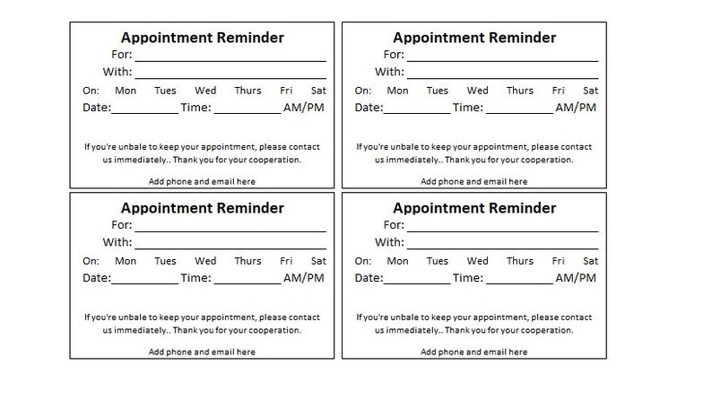 Editable Appointment Reminder Card Template DIY Editable Cards