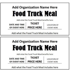 Food Truck Meal Sale Ticket, Food Truck Meal Sale Fundraiser Ticket, Food Truck Meal Sale Ticket Printables, Ticket Template Printable