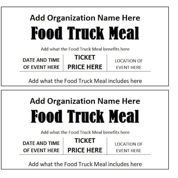 Food Truck Meal Sale Ticket, Food Truck Meal Sale Fundraiser Ticket, Food Truck Meal Sale Ticket Printables, Ticket Template Printable