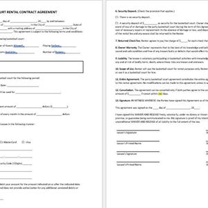 Contrato de alquiler de cancha de baloncesto editable, plantilla de contrato de alquiler de cancha de baloncesto, contrato de alquiler, contrato de alquiler de cancha