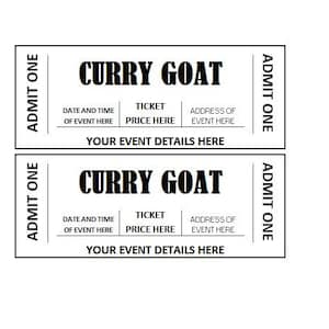 Bearbeitbares Curry Goat Event Ticket, Curry Goat Ticket Printables, bearbeitbare Curry Goat Fundraiser, Ticketvorlage Druck, DIY Ticketvorlage