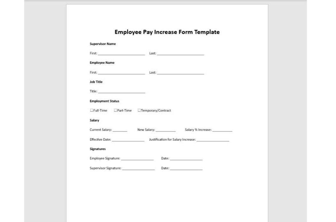 Editable Employee Pay Increase Form Employee Pay Increase Form 