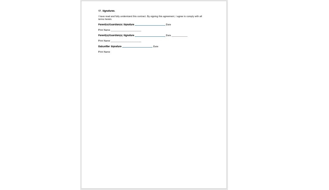 Editable Babysitting Agreement, Babysitting Agreement, Babysitting ...