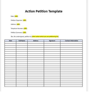 Editable Action Petition, Action Petition Template, Action Petition Template, Word Template, Editable Template, Word Format