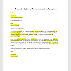 Plantilla de carta de recomendación de fraternidad editable, plantilla de carta de recomendación, carta de recomendación de fraternidad, carta de fraternidad