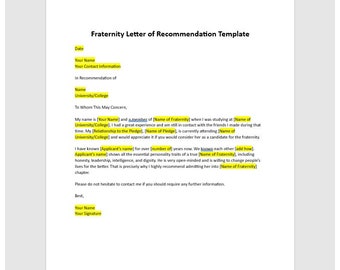 Editable Fraternity/sorority of Recommendation Template, Recommendation ...
