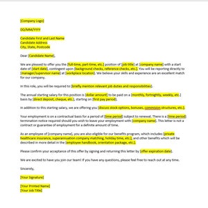 Oferta De Trabajo, Carta De Oferta De Trabajo, Carta De Plantilla De Oferta De Trabajo, Plantilla De Oferta De Trabajo, Plantilla De Word, Carta Simple