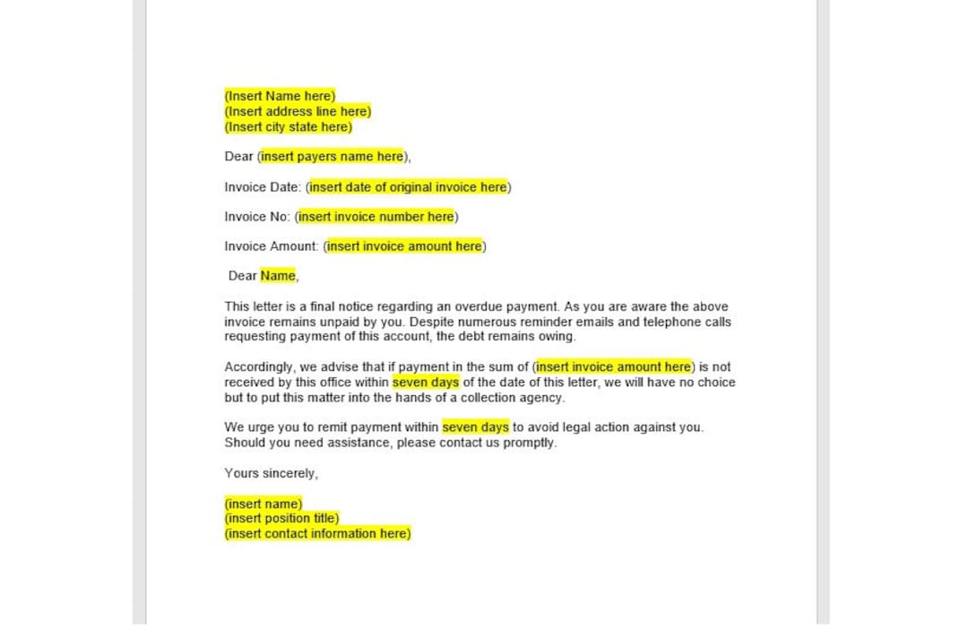 Intend to Sue for Non Payment Letter Template, Intend to Sue Letter, Payment Demand Template