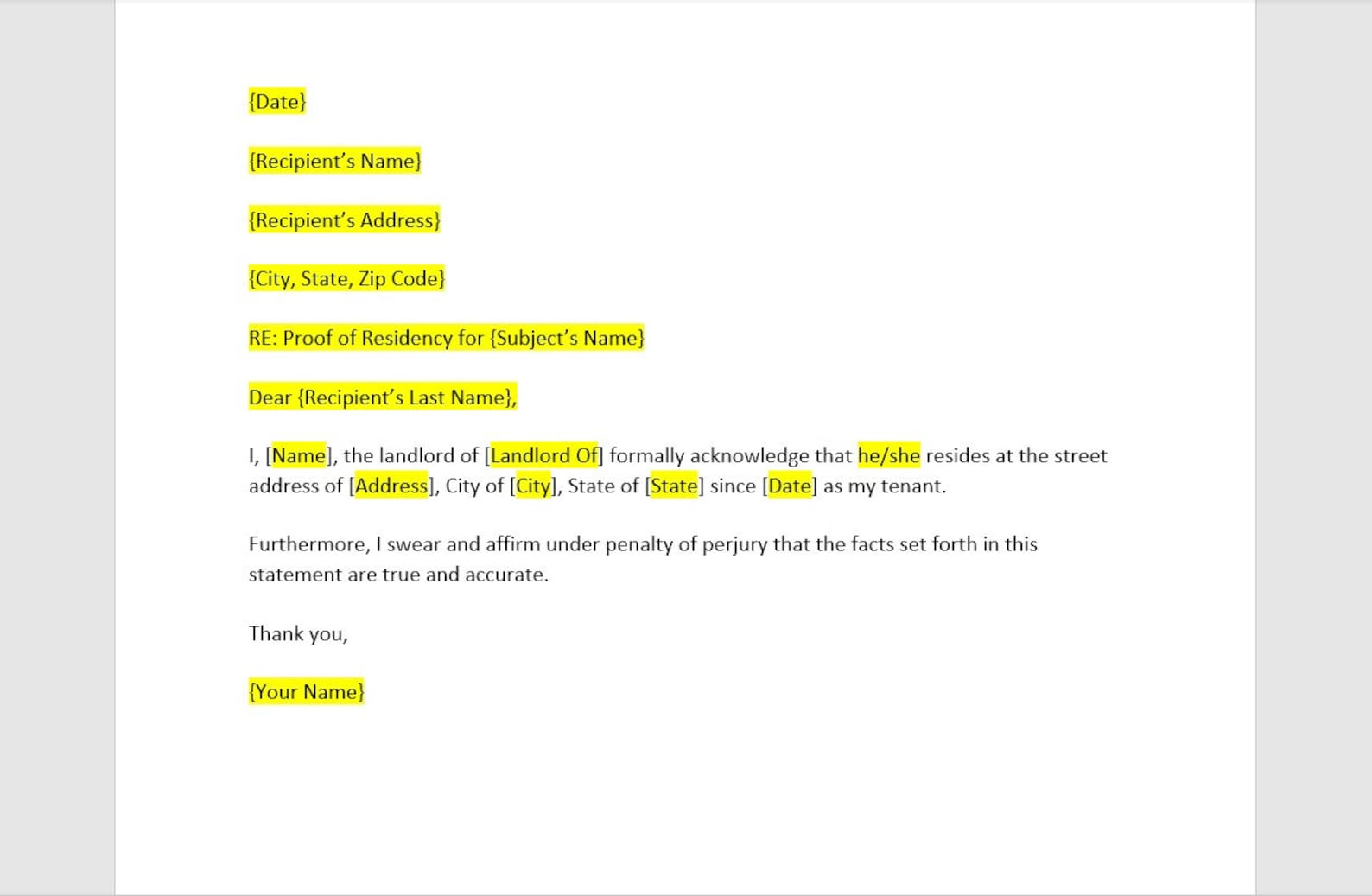 Proof Of Residency Letter From Family Member Template Vrogue co