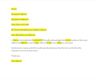 Proof of Residency Letter,letter of Residency,proof of Address Letter ...
