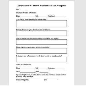 Formulario de nominación de empleado del mes editable, formulario de nominación de empleado del mes, plantilla de empleado del mes, plantilla de Word