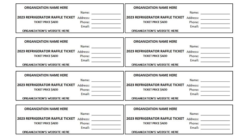 Freezer Raffle Editable Refrigerator Ticket, Refrigerator Ticket, Enter to Win ...