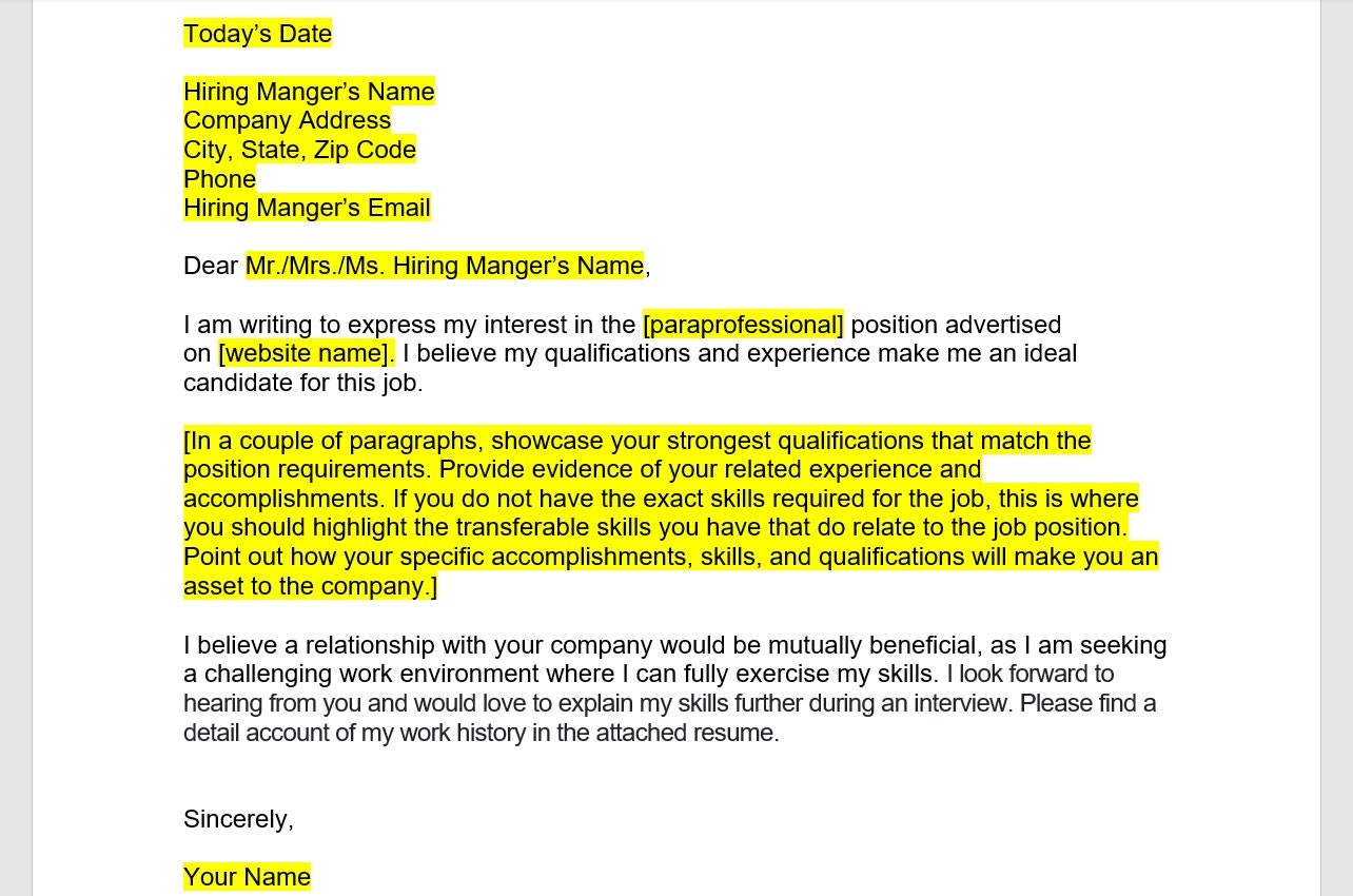 Cover Letter Example No Experience