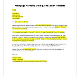 Editable Mortgage Hardship Delinquent Letter Template, Mortgage Hardship Delinquent Letter, Hardship Letter, Delinquent Letter Template