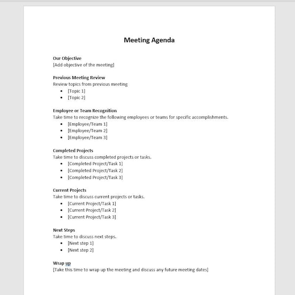 Meeting Agenda Template, Meeting Agenda, Staff Meeting Agenda, Staff Agenda, Word Template, Simple Meeting Template