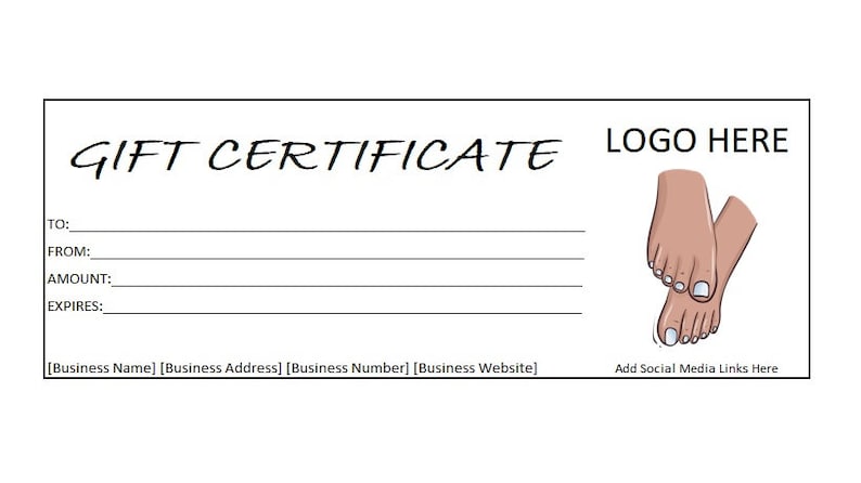 Editable Pedicure Gift Certificate Template Certificate DIY Gift Editable Pedicure Gift Certificate Template Certificate DIY Gift