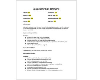 Editable Job Description Template, Job Description Template, Work Description,  Description Template, Word Template, Simple Template