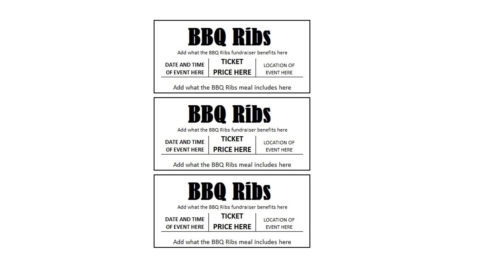 Bbq Draw Raffle Fundraiser Ticket, BBQ Ribs Fundraiser Ticket, BBQ Ribs Fundraiser ...