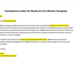Plantilla de carta de condolencia por la muerte de un compañero de trabajo, plantilla de carta de condolencia, carta de condolencia, plantilla de condolencia, plantilla de Word