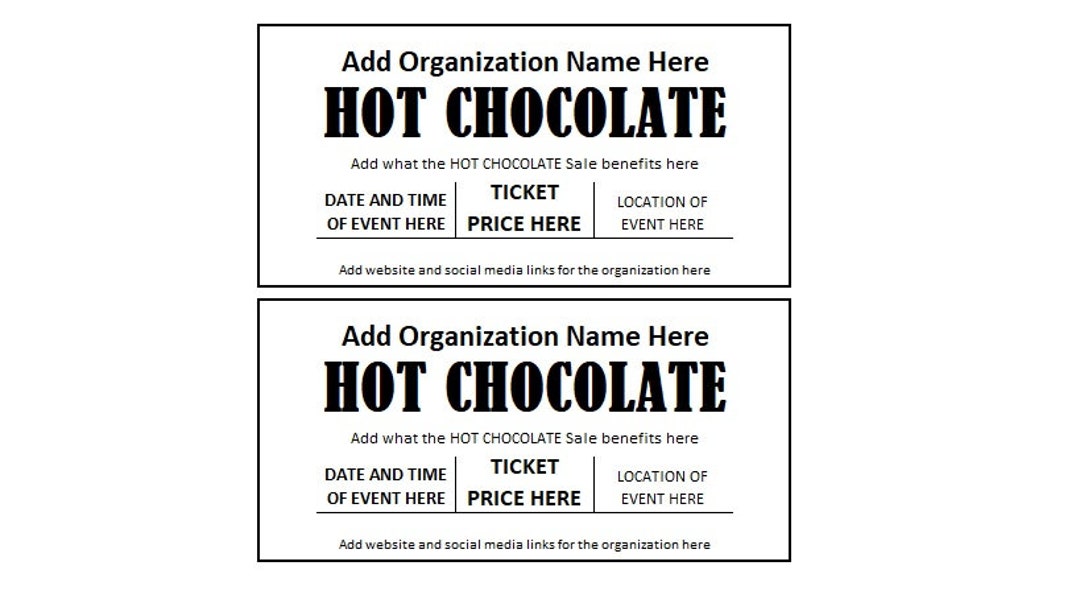 Hot Chocolate Sale Ticket, Hot Chocolate Sale Fundraiser Ticket, Hot ...
