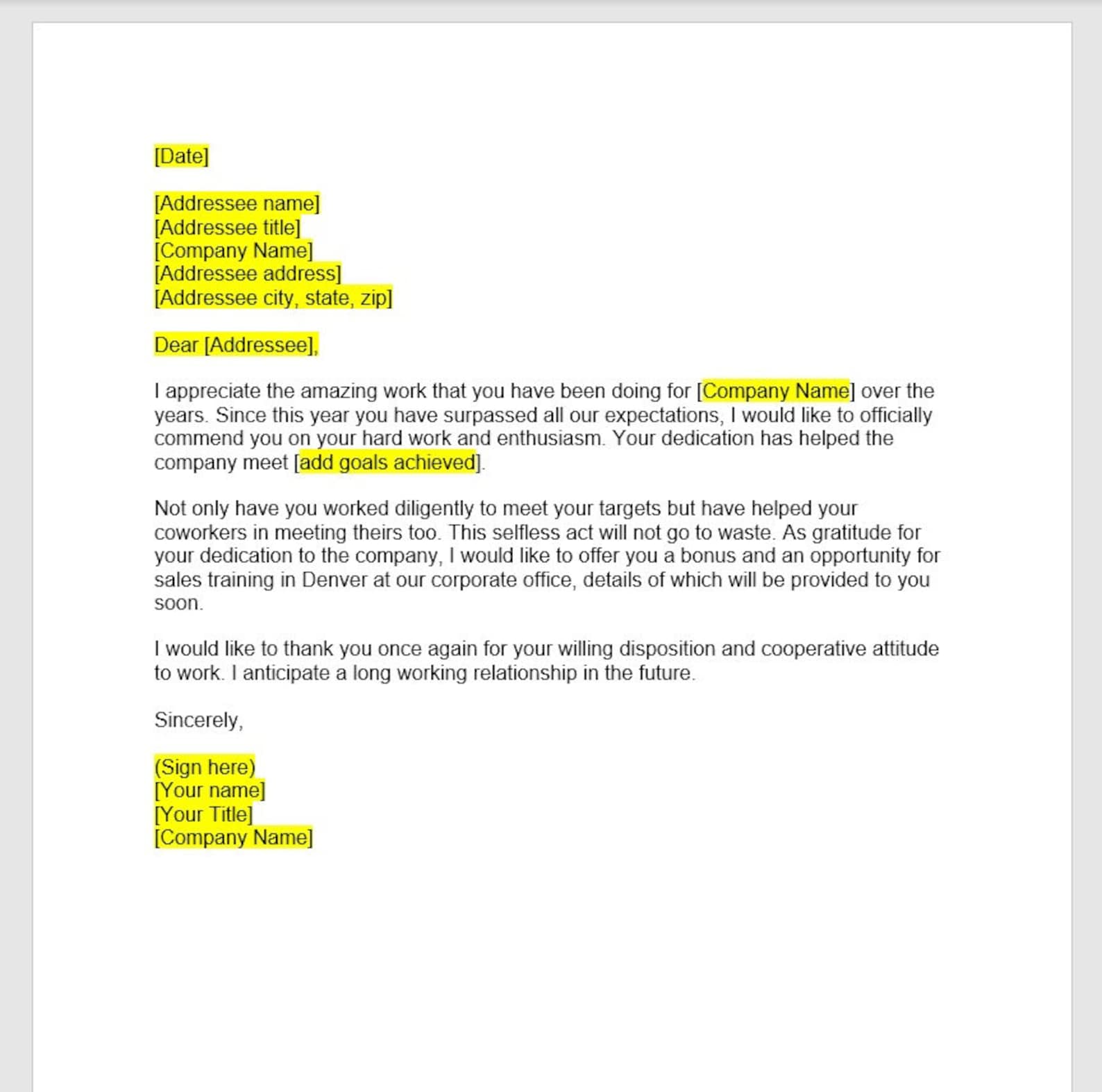 Commendation Letter Template Commendation Letter Commendation