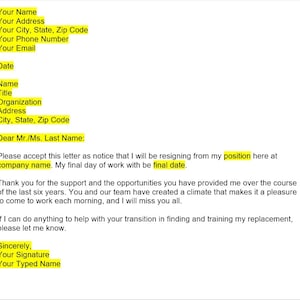 Resignation Letter Template, Resignation Letter, Resignation Template, Resignation Letter Template, Word Template, Simple Letter