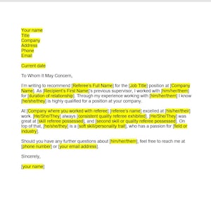 Plantilla de carta de referencia, Carta de referencia del empleado, Plantilla de referencia, Plantilla de carta de referencia, Plantilla de Word, Carta simple