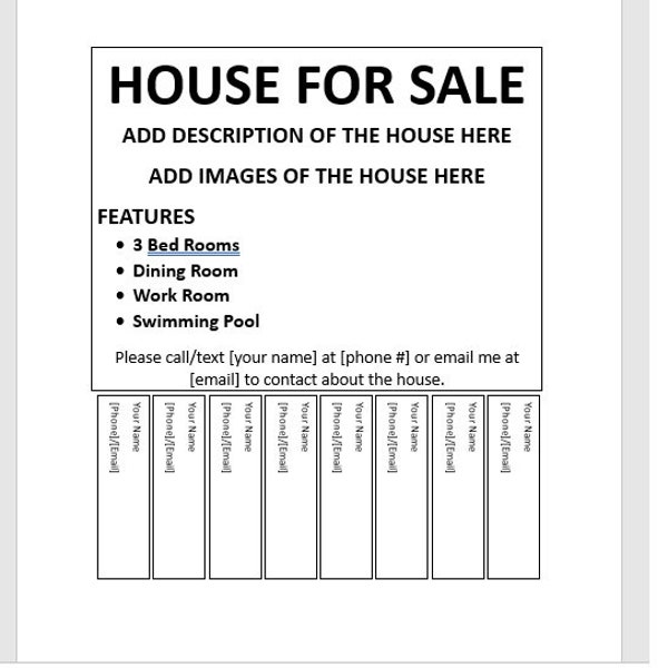 Editable House for Sale Tear-off Flyer, Tear-off Flyer Template, House for Sale Advertisement, Advertisement Flyer, Flyer Template