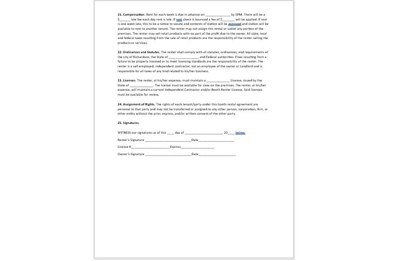 Barber Booth Rental Agreement, Barber Booth Rental Agreement Template