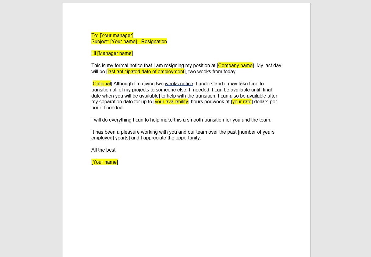 Resignation Letter Email Template Resignation Letter Resignation 