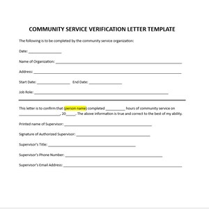 Plantilla de carta de verificación de servicio comunitario editable, plantilla de carta de verificación de servicio comunitario, verificación de servicio comunitario