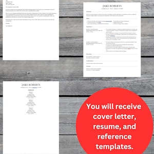 May include: A red circle with the text "You will receive cover letter, resume, and reference templates." in white text.
