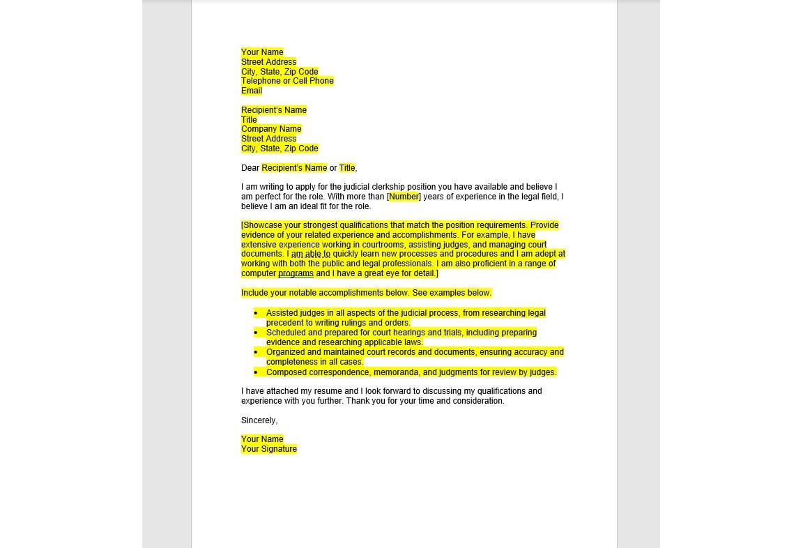 Judicial Clerkship Resume Cover Letter, Resume Letter Template