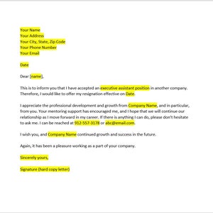 Executive Assistant ontslagbrief, Executive Assistant-brief, Executive Assistant-sjabloon, Executive Assistant-briefsjabloon