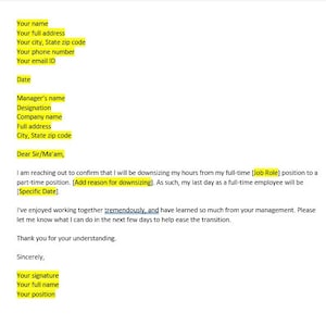 Full time to part time Resignation Letter Template, Resignation Letter, Resignation Template, Resignation Letter Template, Word Template
